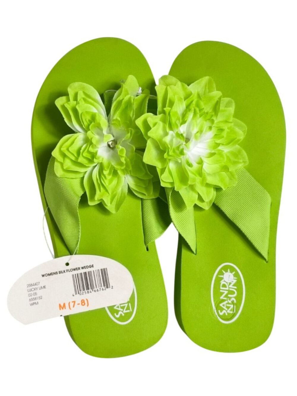 Sand N Sun Womens M 7-8 Flip Flops Green Flower Wedge Summer Thong Sandals NEW - Picture 7 of 7